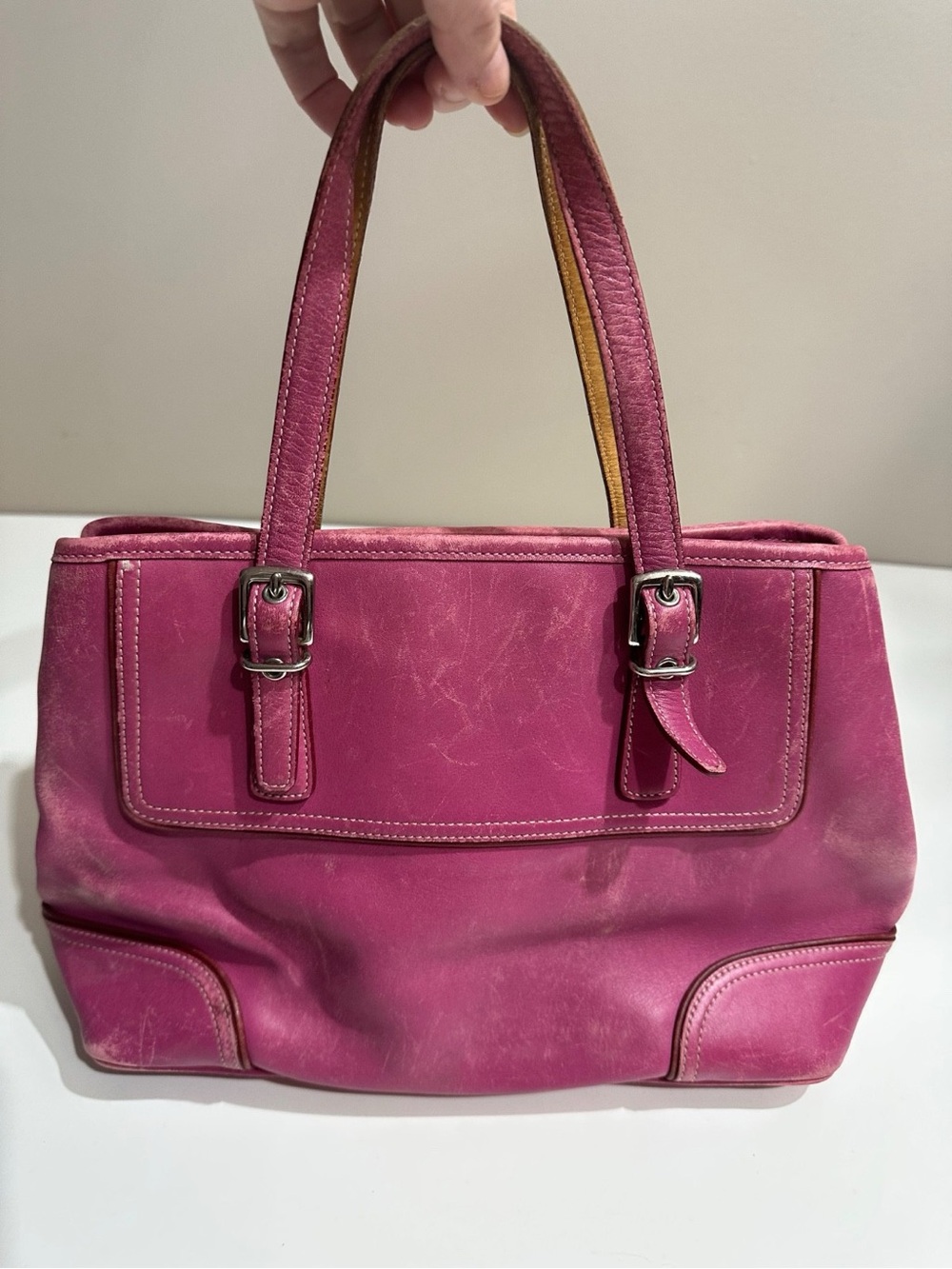 Coach Hampton Pink Leather Handbag Satchel Vintage EO4Q-9605